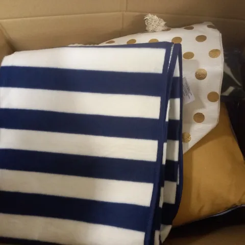 LARGE BOX OF ASSORTED PILLOWS AND THROWS 