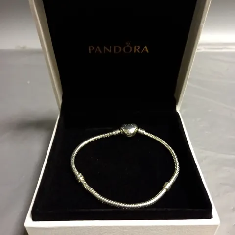 BOXED PANDORA SILVER ROPE BRACELET WITH HEART CLASP