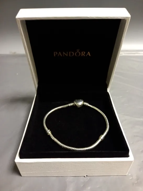 BOXED PANDORA SILVER ROPE BRACELET WITH HEART CLASP