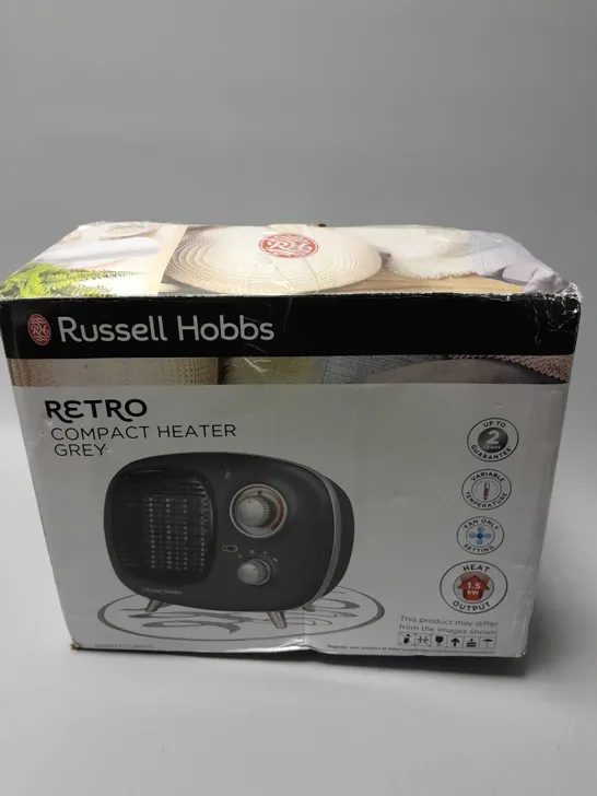 BOXED RUSSELL HOBBS RETRO COMPACT GREY HEATER