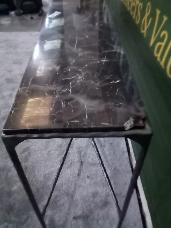 MARBLE TOPPED RECTANGULAR DINING TABLE ON METAL BASE