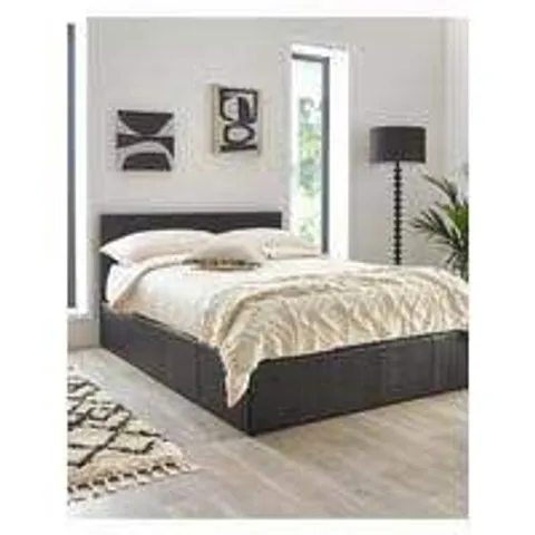 BOXED MARSTON FAUX LEATHER LIFT UP KING BED FRAME - BLACK (2 BOXES)
