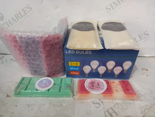 LOT OF APPROXIMATELY 20 ASSORTED HOUSEHOLD ITEMS TO INCLUDE LED BULBS, DEVON WICK WAX MELTS, ETC