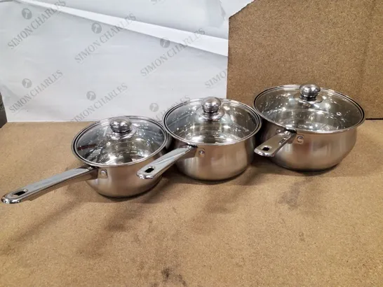 BOXED LUSTRO STAINLESS STEEL 3PC SAUCEPAN SET