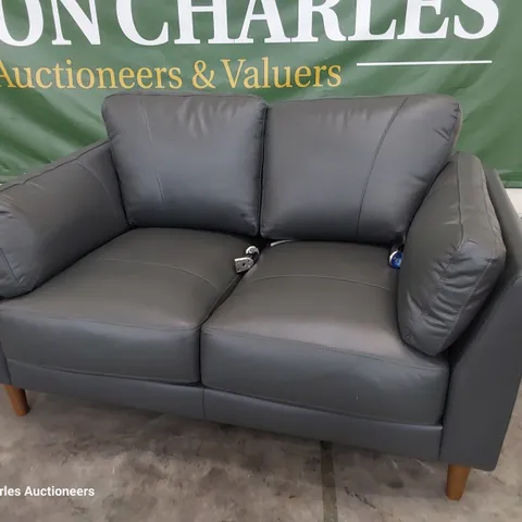 DESIGNER TWO SEATER SOFA CHARCOAL LEATHER 