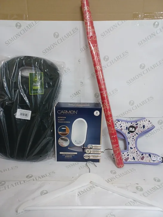 BOX OF APPROXIMATELY 8 ASSORTED ITEMS TO INCLUDE - CARMEN MIRROR - KNEELING PAD - WRAPPING PAPER ETC