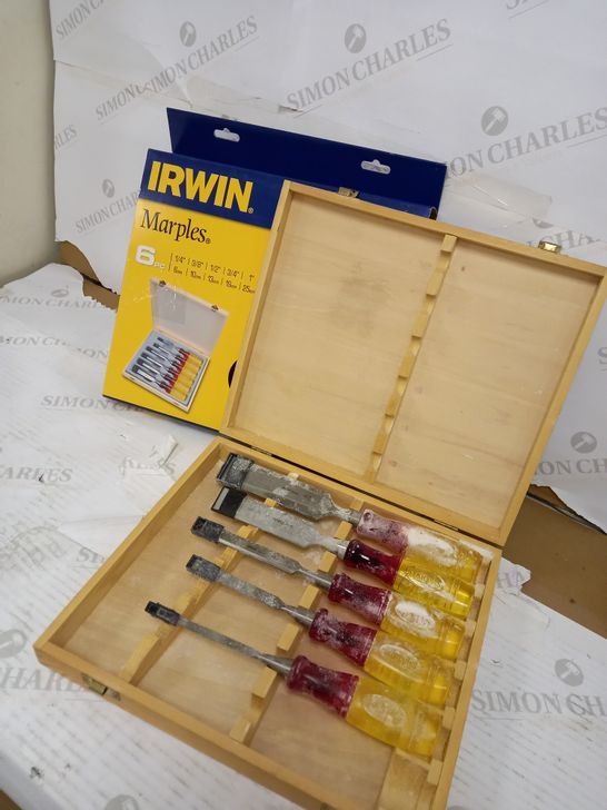 IRWIN MARPLES M373 SPLIT-PROOF BEVEL EDGE CHISELS 6-PIECE WOODEN BOX SET