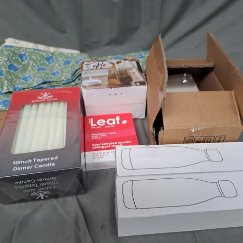 BOX OF APPROXIMATELY 15 ITEMS TO INCLUDE: ELECTRIC MIXER, CANDLES & WATER FLASKS