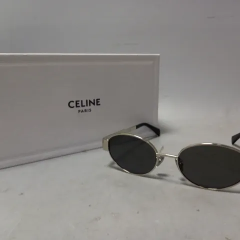 BOXED CELINE PARIS SUNGLASSES IN SILVER FRAME W. BLACK LENS