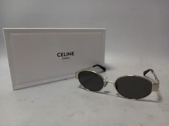 BOXED CELINE PARIS SUNGLASSES IN SILVER FRAME W. BLACK LENS