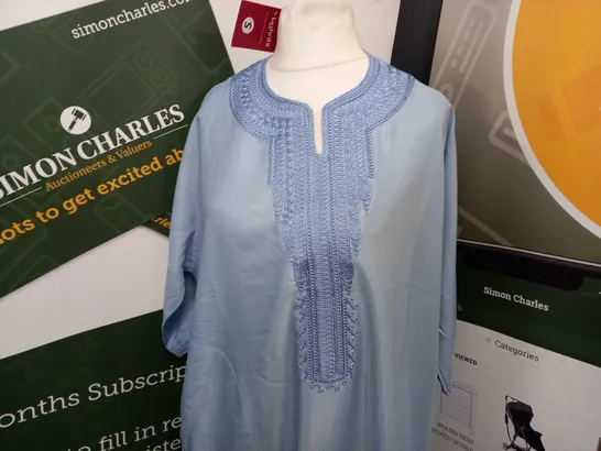 MAGHRIBI SHORT SLEEVE SHIRT-LIKE DRESS IN SKY BLUE - SMALL