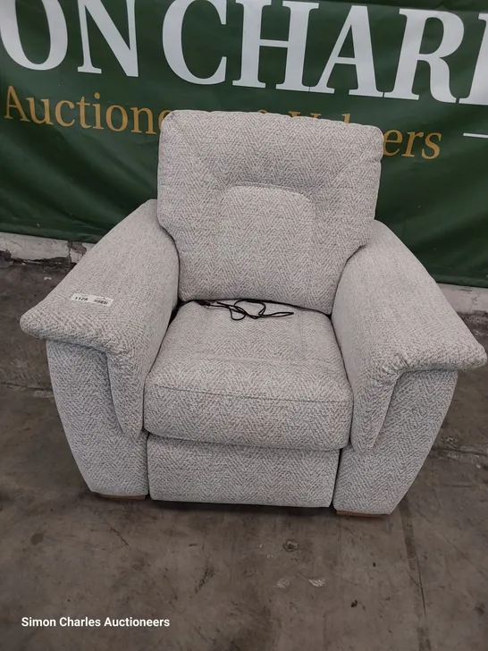 QUALITY BRITISH DESIGNER G PLAN ELLIOT POWER RECLINING EASY CHAIR PINNACLE MIST FABRIC 