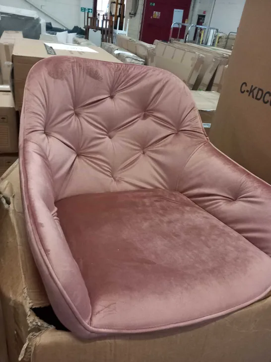 BOXED PAIR OF PINK VELVET DINING CHAIRS