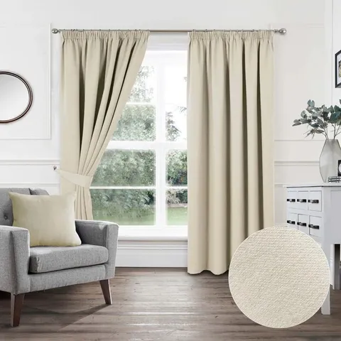 BAGGED KHAIDYN PENCIL PLEAT ROOM DARKENING CURTAINS - NATURAL // SIZE: 229 X 183cm