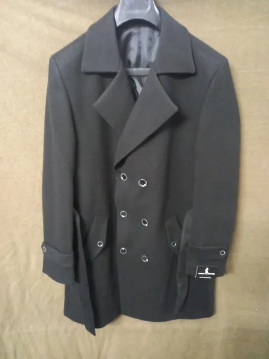 BRAND NEW MOSES KUSHNER 100% WOOL BUTTON FRONT COAT WITH POCKET DETAIL IN BLACK - XL