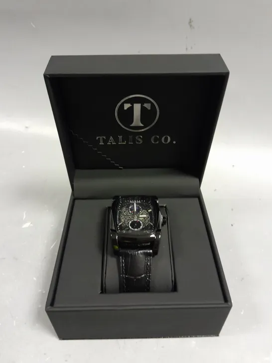 TALIS CO SKELETON DIAL LEATHER STRAP WATCH 