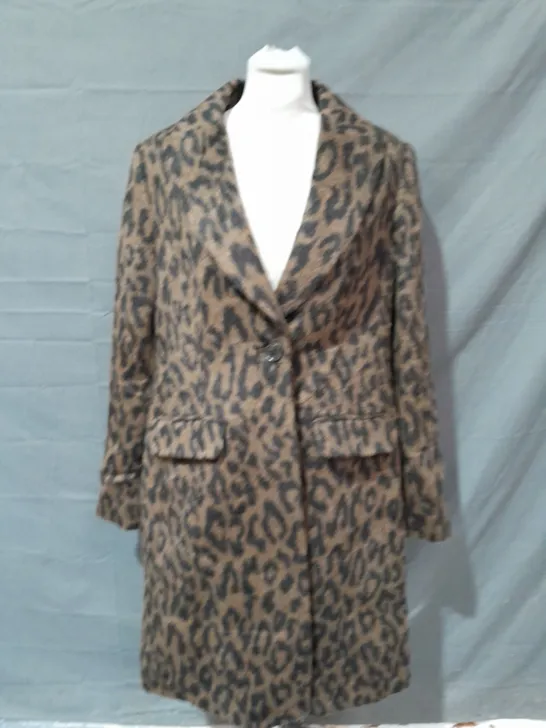 BODEN ANIMAL PRINT BUTTON FRONT LONGLINE COAT - UK 12R