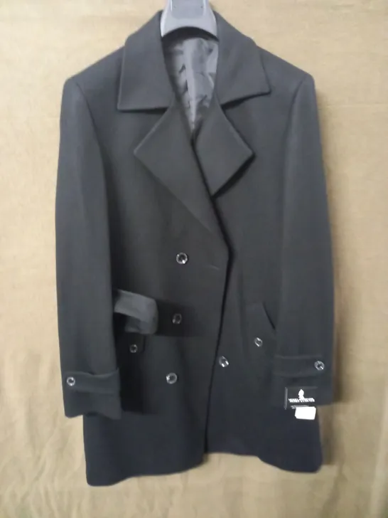 BRAND NEW MOSES KUSHNER 100% WOOL BUTTON FRONT JACKET WITH POCKET DETAIL AND BELT IN BLACK - L