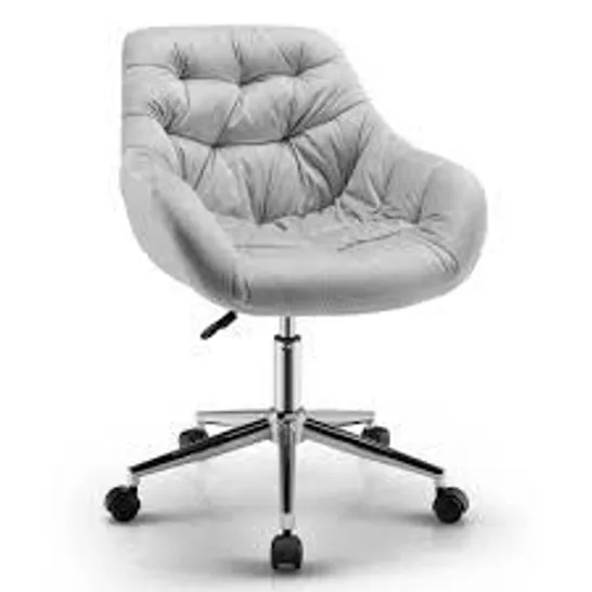 BOXED COSTWAY VELVET LEISURE ARMCHAIR ADJUSTABLE CHAIR WITH ROLLING CASTERS FOR OFFICE - GREY