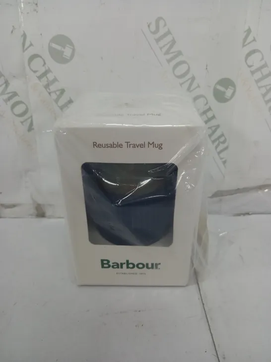 BARBOUR REUSABLE TRAVEL MUG IN GREEN TARTAN