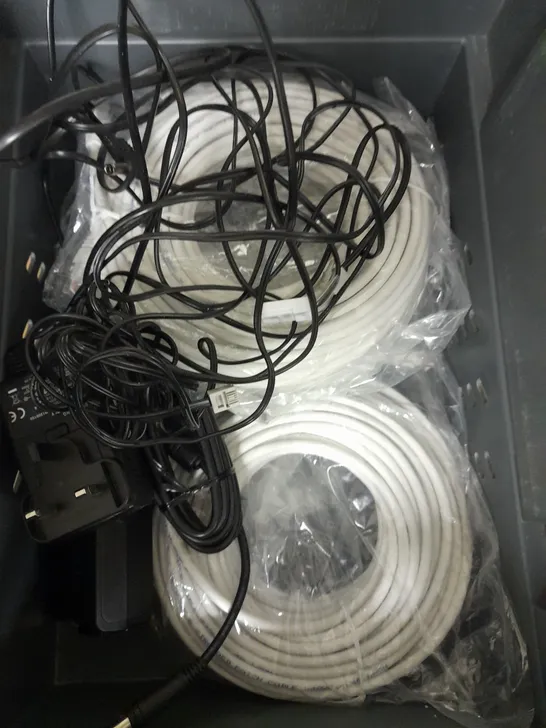 BOX OF APPROXIMATELY 10 ASSORTED ELECTRICAL ITEMS TO INCLUDE BT HUB, ETHERNET CABLES, WIRELESS MOUSE ETC