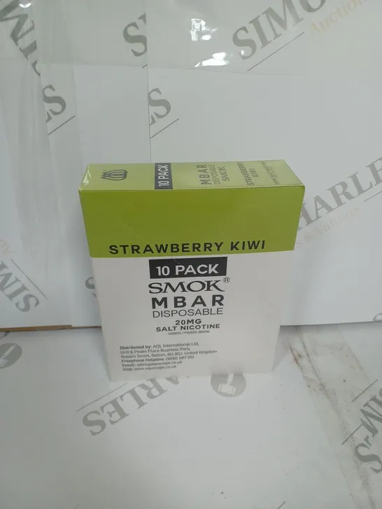 BOX OF APPROXIMATELY 10 BOXES OF STRAWBERRY KIWI 10 PACK SMOK M BAR DISPOSABLE 20MG SALT NICOTINE