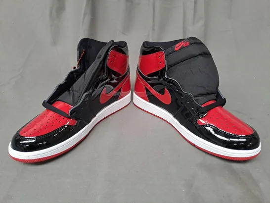 PAIR OF NIKE AIR JORDAN SHOES IN GLOSSY BLACK/RED UK SIZE 9