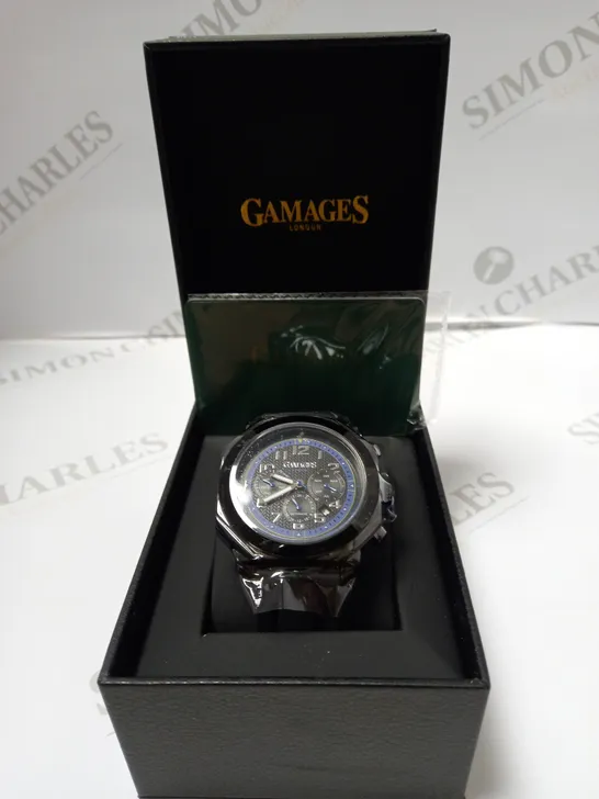 GAMAGES OF LONDON LIMITED EDITION HAND ASSEMBLED CONTEMPORARY AUTOMATIC WATCH - BLUE 