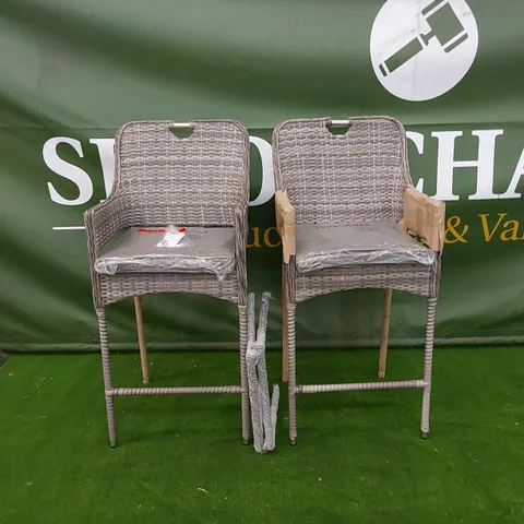 PAIR OF PORTO PATIO BAR STOOLS IN GREY RATTAN