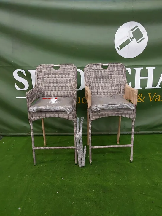 PAIR OF PORTO PATIO BAR STOOLS IN GREY RATTAN