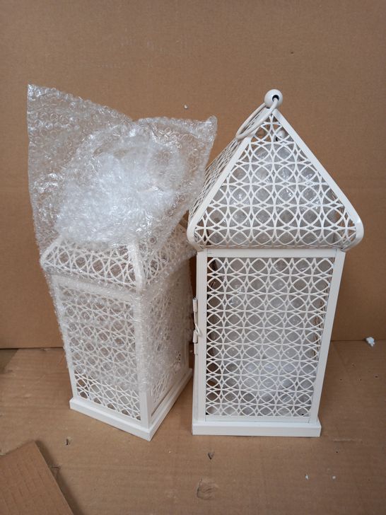 ALISON CORK SET OF INDOOR/ OUTDOOR FRETWORK METAL LANTERNS 