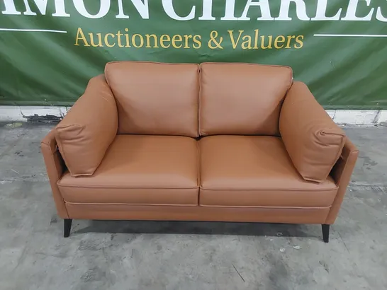 DESIGNER SASHA 2 SEATER TAN LEATHER SOFA