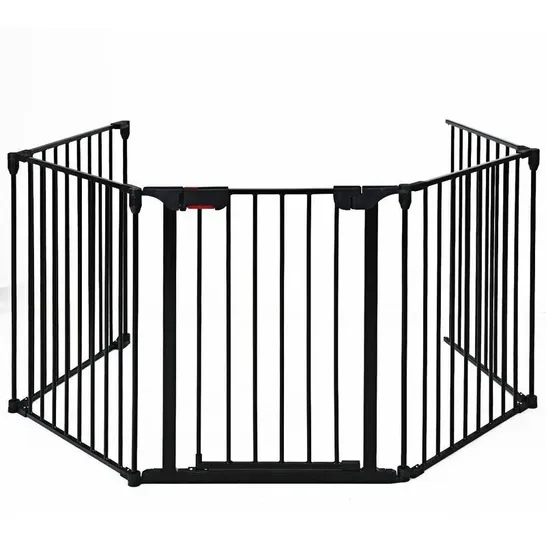 BOXED COSTWAY 5-PANEL METAL BABY PET PLAYPEN HEAVY DUTY FIREPLACE SAFETY FENCE W/LOCKABLE GATE - BLACK