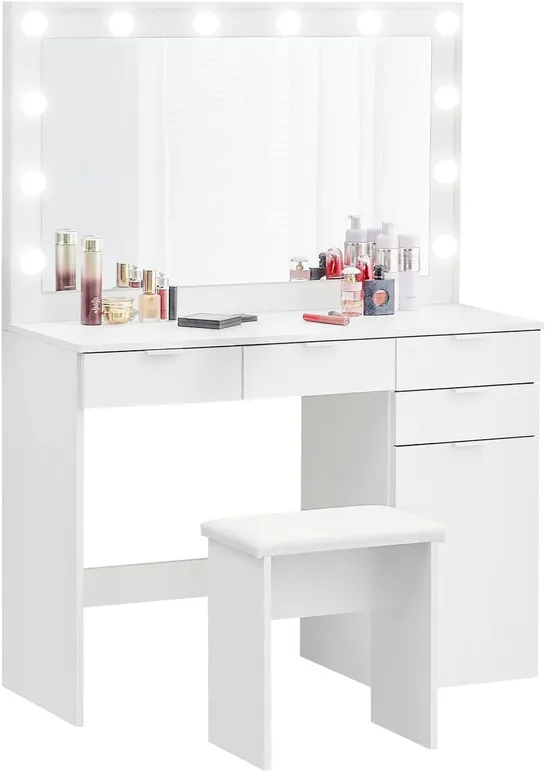 BOXED CLIPOP MAKEUP VANITY WITH LED MIRROR AND PADDED STOOL 2 DRAWERS3 COLORS LIGHTING FOR BEDROOM IN WHITE