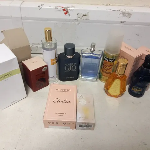 APPROXIMATELY 20 ASSORTED FRAGRANCES TO INCLUDE; VERSACE, SUDDENLY, ZARA, GIORGIO ARMANI, IMPULSE, NEXT AND DALAL