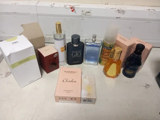 APPROXIMATELY 20 ASSORTED FRAGRANCES TO INCLUDE; VERSACE, SUDDENLY, ZARA, GIORGIO ARMANI, IMPULSE, NEXT AND DALAL