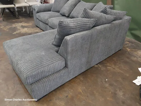 DESIGNER CHAISE SOFA WITH SCATTER CUSHIONS GREY JUMBO CHORD 