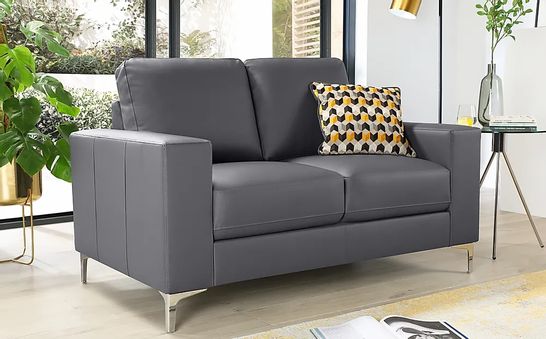 BOXED DESIGNER BALTIMORE GREY LEATHER 2 SEATER SOFA