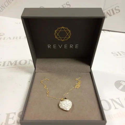 BOXED REVERE YELLOW GOLD CRYSTAL DOME HEART PENDANT NECKLACE