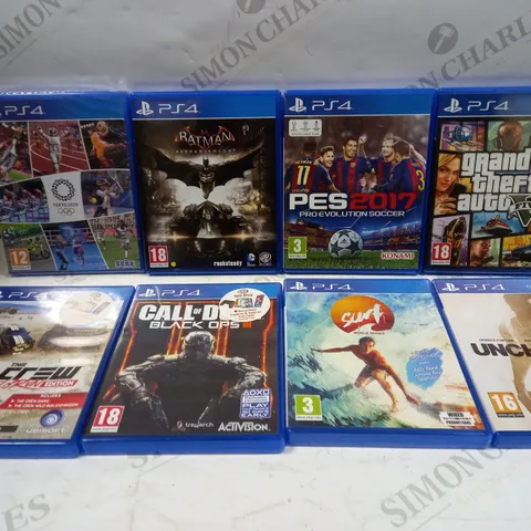 BOX OF 8 ASSORTED PS4 GAMES TO INCLUDE GTA V, UNCHARTED COLLECTION, CALL OF DUTY BLACK OPS 2 ETC