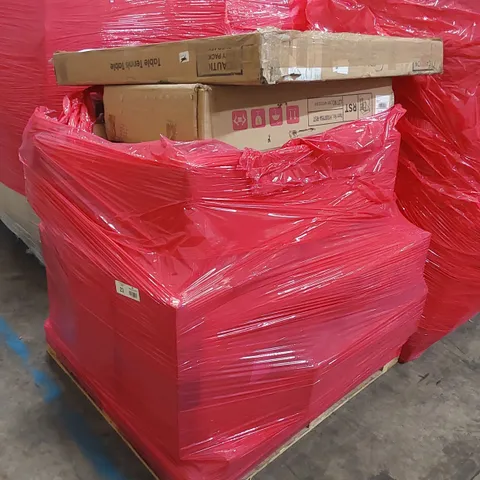 LARGE PALLET OF ASSORTED HOUSEHOLD PRODUCTS TO INCLUDE; TABLE TENNIS TABLE, DIMPLEX CONVECTOR HEATER, RST CORNER DESK, EFWTJ34 ELECTRIC FIRE AND COLOUR DISPLAY UNIT