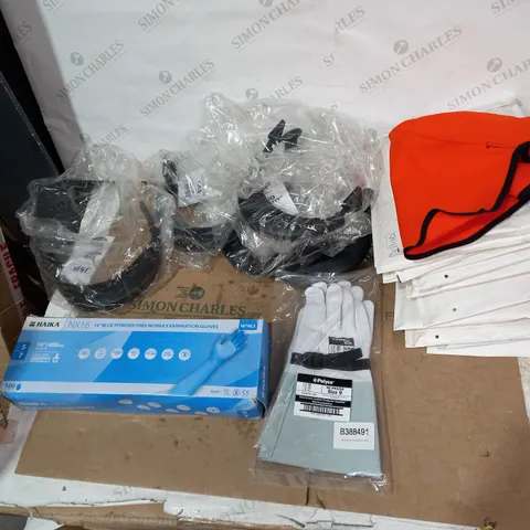 BOX OF APPROXIMATELY 20 ASSORTED BRAND NEW HEALTH AND SAFETY ITEMS TO INCLUDE POLYCO PROTECTOR GAUNTLETS, HAIKA EXAMINATION GLOVES, JSP EVO SUREFIT ETC