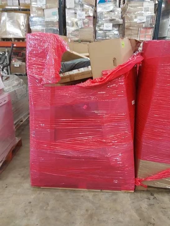 PALLET OF ASSORTED HOUSEHOLD ITEMS AND CONSUMER PRODUCTS TO INCLUDE; POP-UP BATHING TENT, SHOWER MIXER, BABY ACTIVITY CENTRE, BOXED FURNITURE ETC 