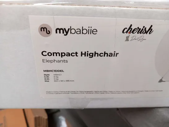 BOXED MY BABIIE COMPACT HIGH CHAIR ELEPHANTS MBHC1DDEL