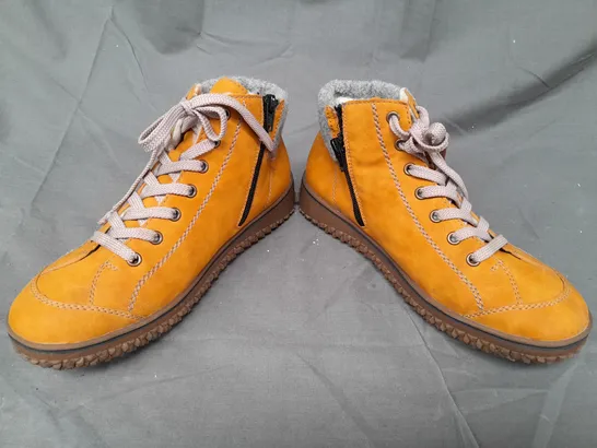 BOXED RIEKER LACE UP BOOTS IN YELLOW SIZE 8