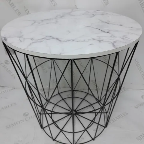 WHITE MARBLE EFFECT WOOD TOP SIDE TABLE