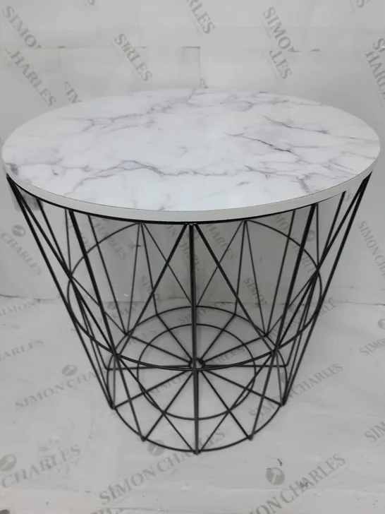 WHITE MARBLE EFFECT WOOD TOP SIDE TABLE