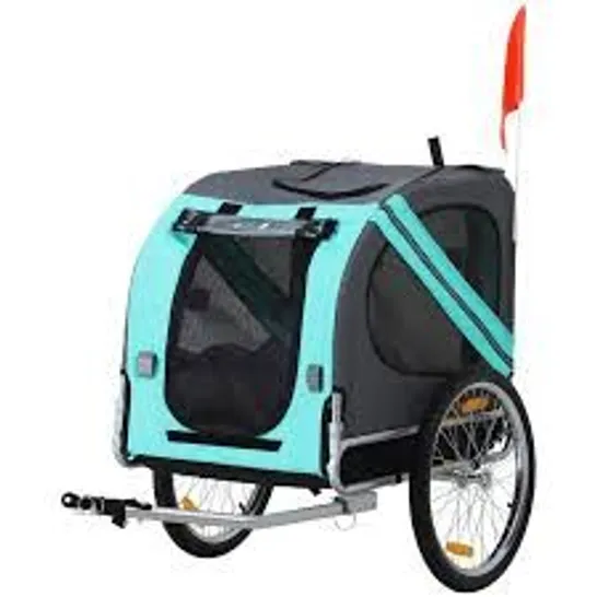 BOXED PAWHUT FOLDING DOG BIKE TRAILER PET CART CARRIER FOR BICYCLE TRAVEL IN STEEL FRAME WITH HITCH COUPLER - LIGHT BLUE & GREY