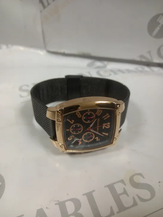 BOXED MANN EGERTON IMPACT ROSE BLACK DIAL MESH STRAP WATCH 