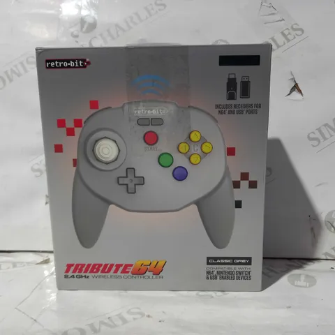 RETRO-BIT TRIBUTE 64 2.4GHZ WIRELESS CONTROLLER IN CLASSIC GREY - COMPATIBLE WITH N64 NINTENDO SWITCH & USB ENABLED DEVICES